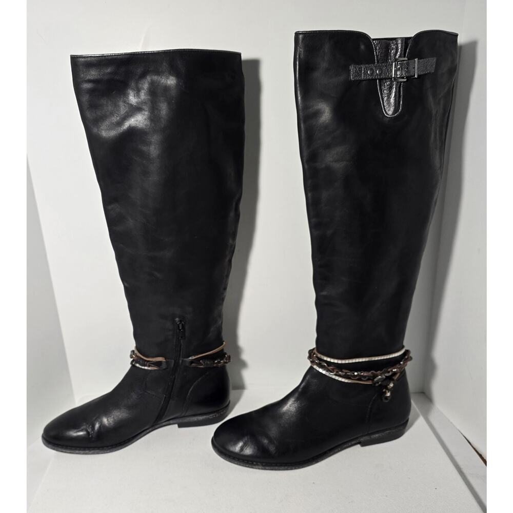 Women's OTBT Trout Creek Black Leather Tall Riding Boots Ankle Wrap Sz 11 M - Picture 7 of 15